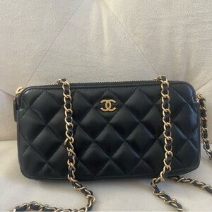 Chanel Black Quilted Leather Double Zippy Crossbody Bag